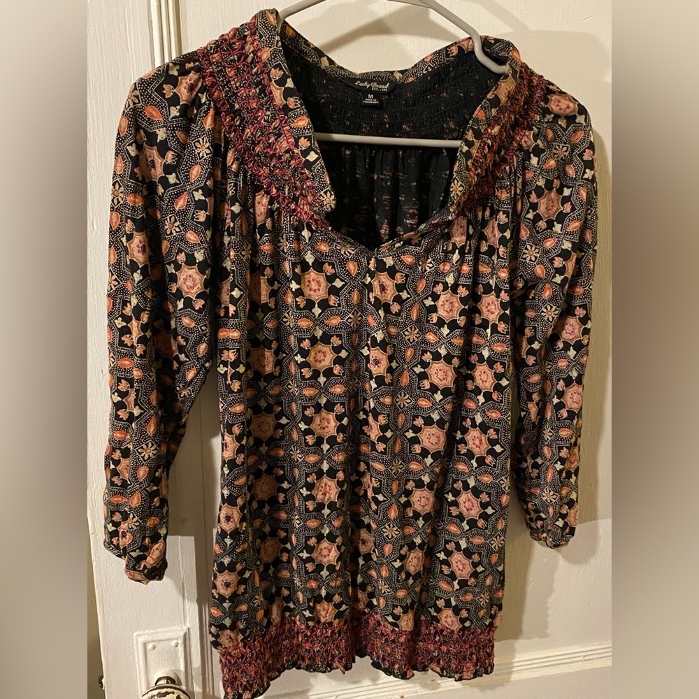 Lucky Brand Floral Black and Orange Blouse